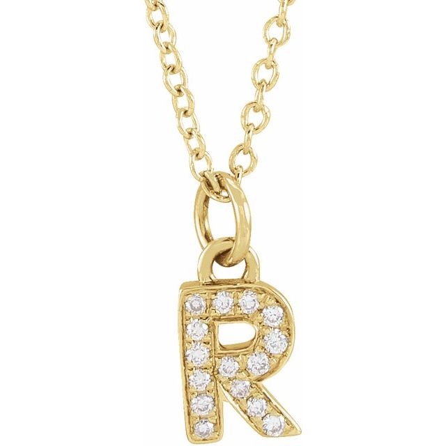 14K Yellow Gold .05 CTW Natural Diamond Petite Initial R 16-18" Necklace