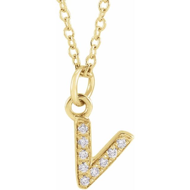 14K Yellow Gold .03 CTW Natural Diamond Petite Initial V 16-18" Necklace