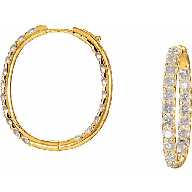 14K Yellow 3 CTW Diamond Inside-Outside Hinged 27 mm Hoop Earrings 1