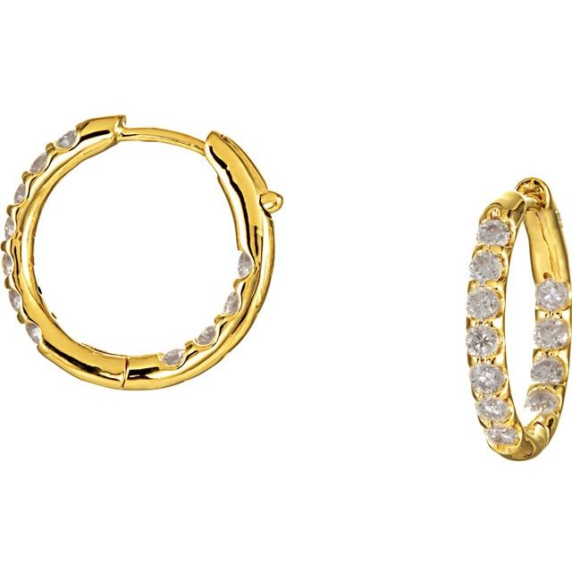 14K Yellow 1 1/8 CTW Diamond Inside-Outside Hinged 18.5 mm Hoop Earrings 1