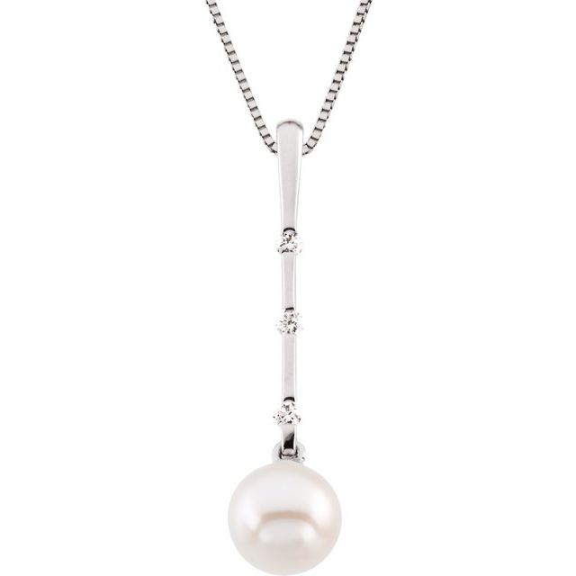 14K White Freshwater Cultured Pearl & .09 CTW Diamond 18" Necklace 1