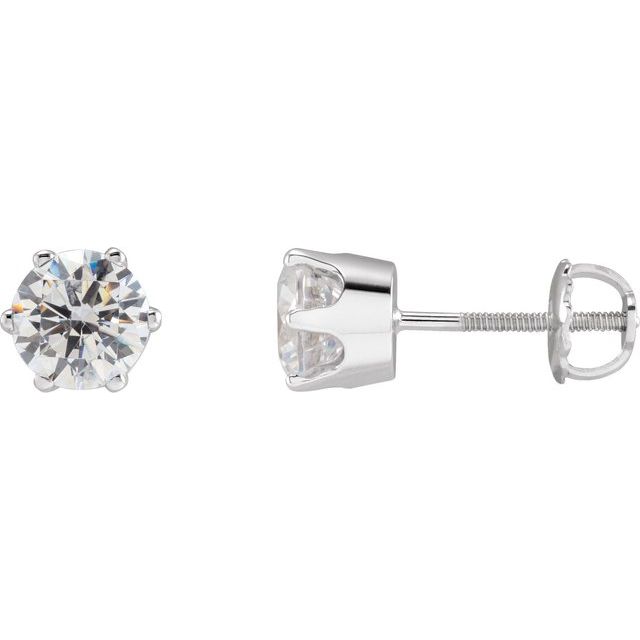 14K White Gold 6.5 mm Imitation White Gold Cubic Zirconia Stud Earrings