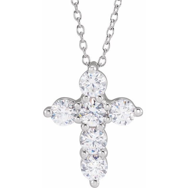 14K White Gold 1 CTW Lab-Grown Diamond Cross 18" Necklace