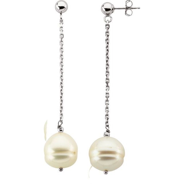 Sterling Silver 9-11 mm Freshwater Cultured Pearl Dangle Earrings 1