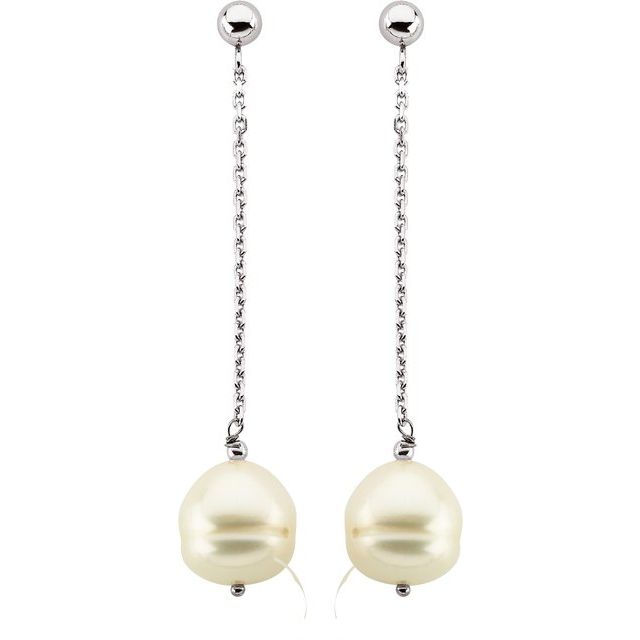 Sterling Silver 9-11 mm Freshwater Cultured Pearl Dangle Earrings 2