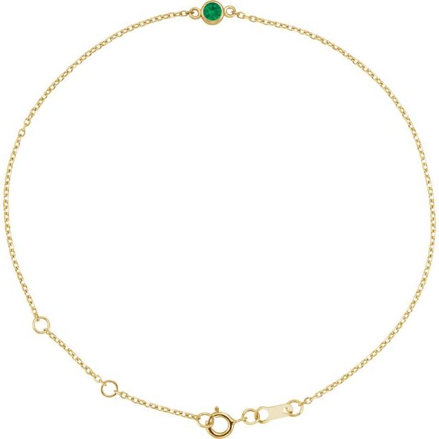 14K Yellow Gold Lab-Grown Emerald Bezel-Set Solitaire 6 1/2-7 1/2" Bracelet