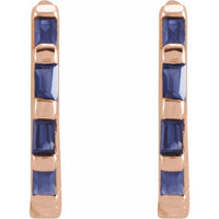 14K Rose Gold Natural Blue Sapphire Huggie Earrings