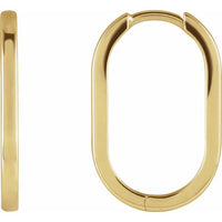 14K Yellow Gold 20 mm Elongated Oval Huggie Hoop Earrings
