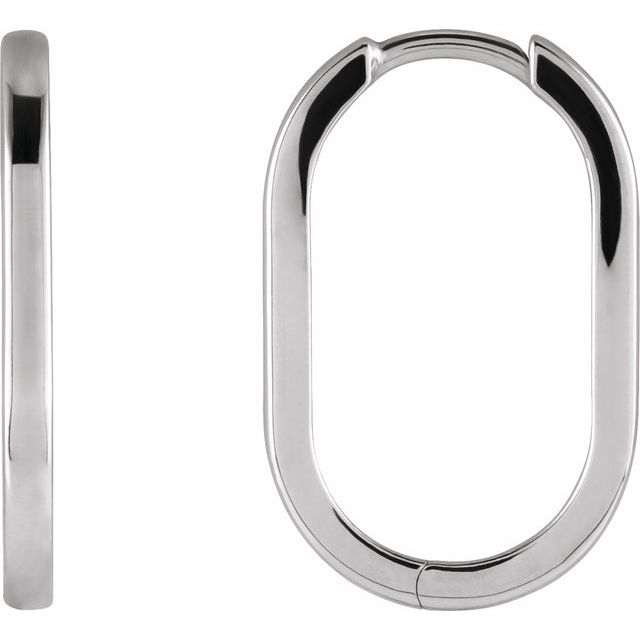 14K White Gold 20 mm Elongated Oval Huggie Hoop Earrings