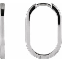14K White Gold 20 mm Elongated Oval Huggie Hoop Earrings
