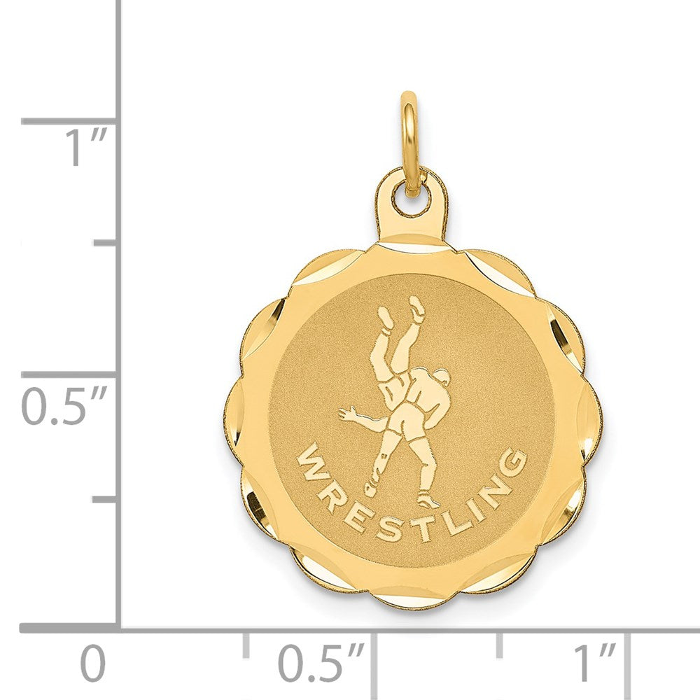 14k Wrestling Scalloped Edge Disc Charm