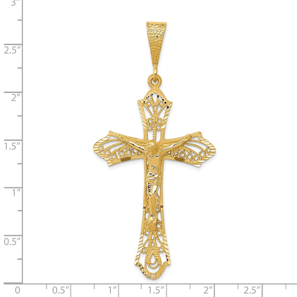 14K Satin Diamond-Cut Crucifix Pendant