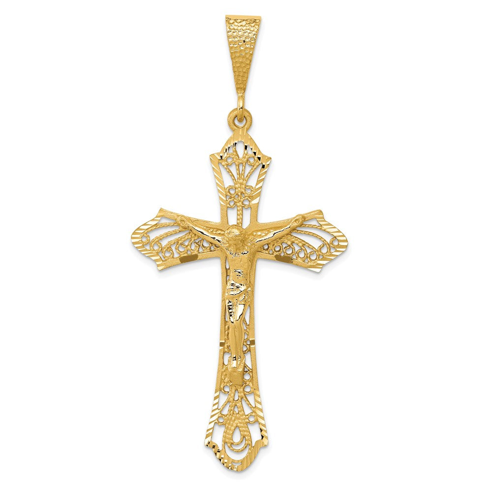 14K Satin Diamond-Cut Crucifix Pendant