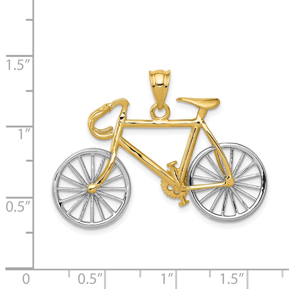 14k Large Two-tone 3-D Bicycle Pendant