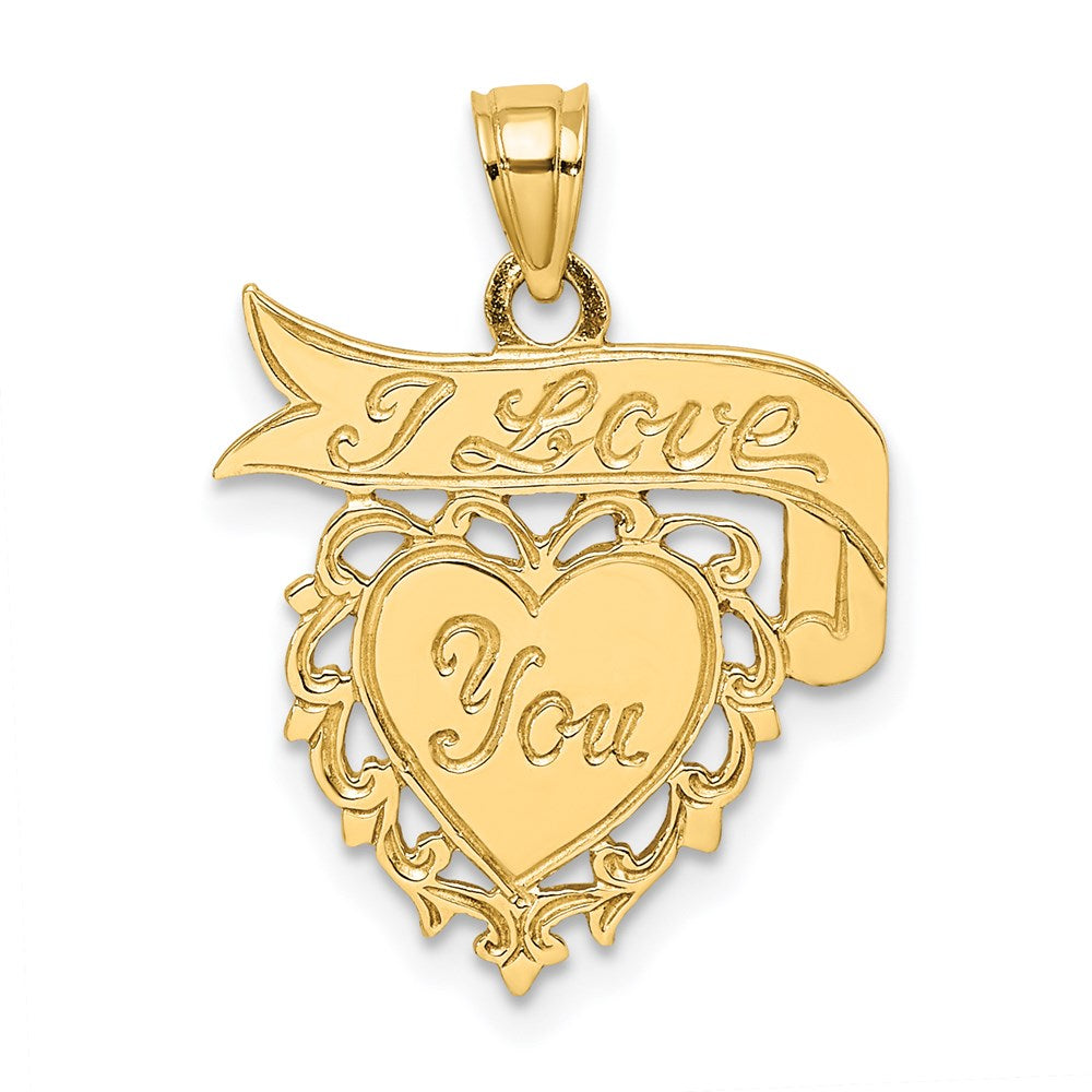 14k Polished I LOVE YOU Heart with Banner Charm
