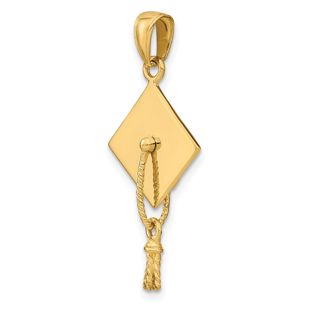 14k Solid Polished 3-D Graduation Cap Pendant