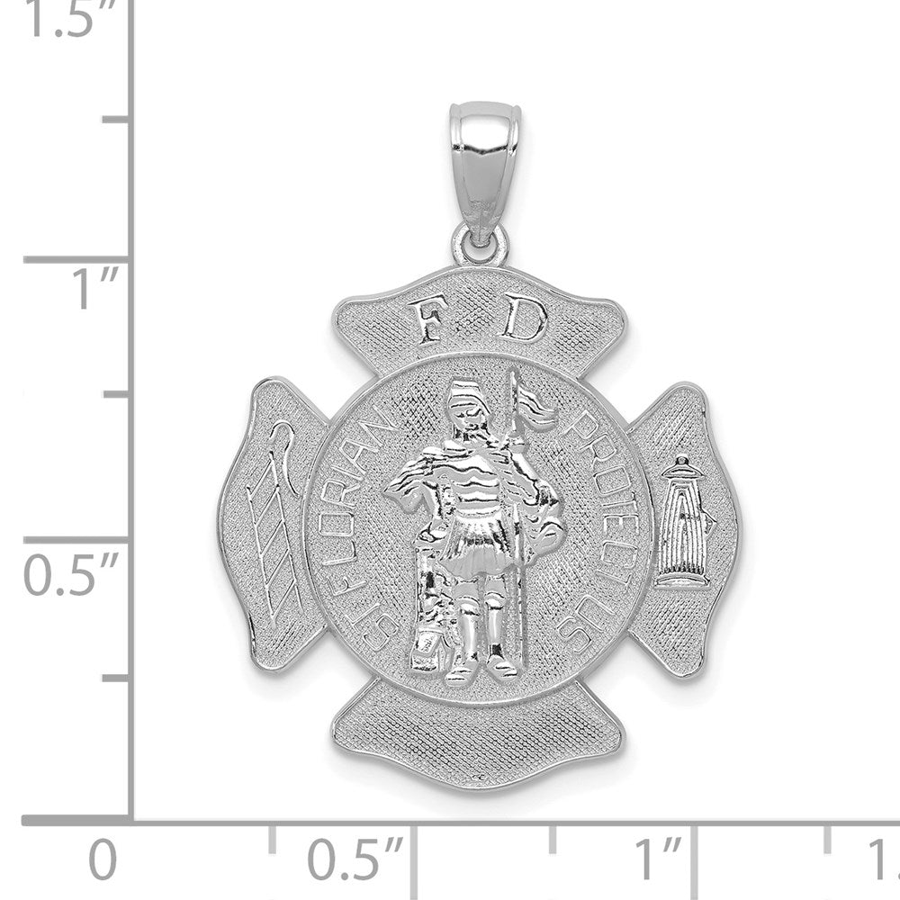 14k White Gold Large FD St. Florian Badge Pendant