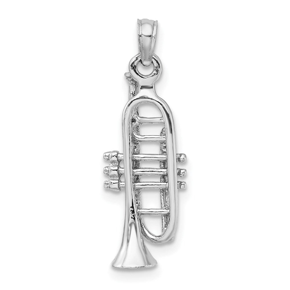 14K White Gold Solid Polished 3-D Trumpet Pendant