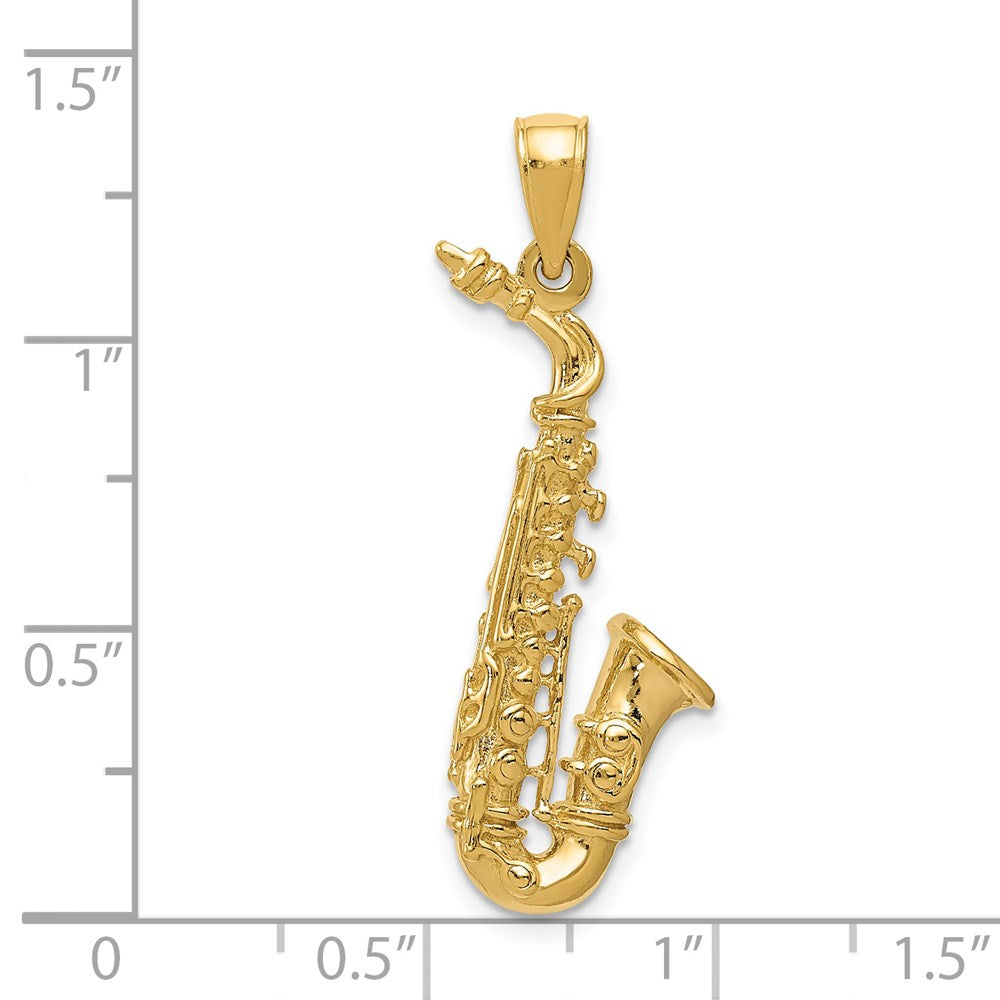 14k Solid Polished 3-D Saxophone Pendant