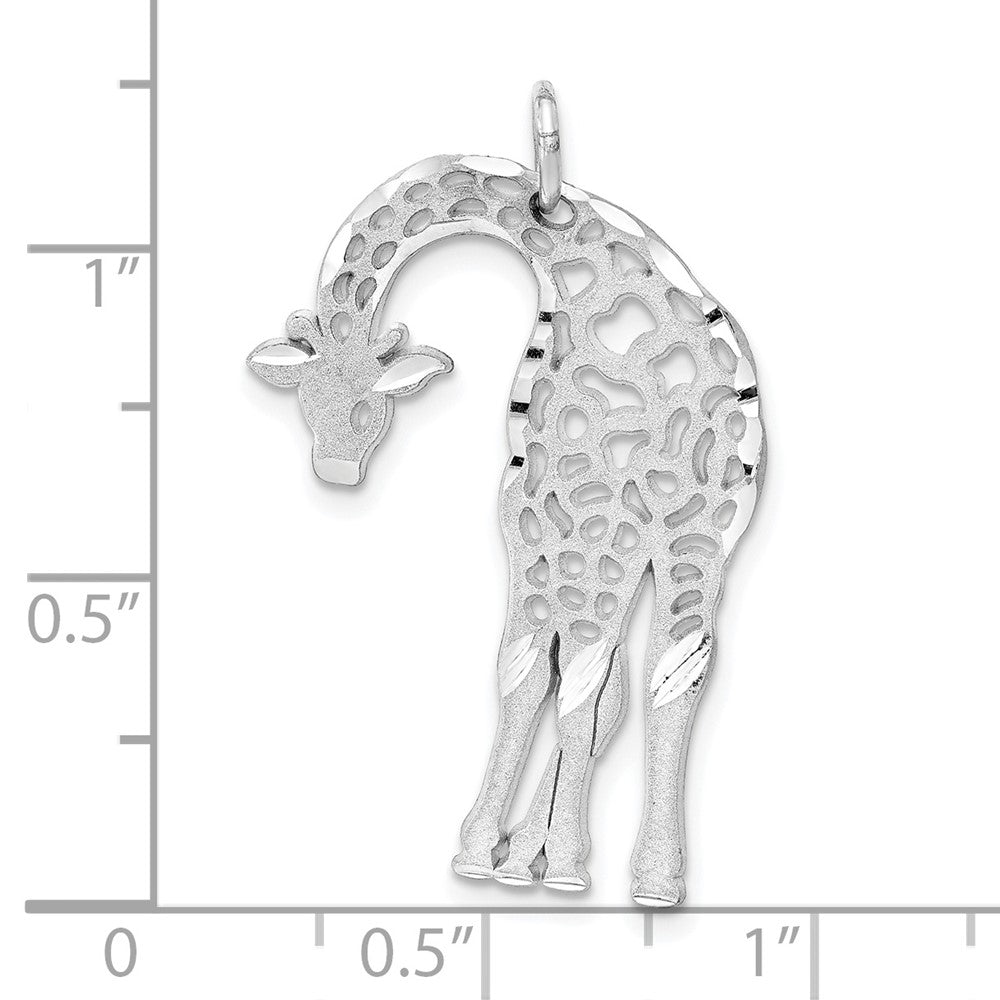 14k White Gold Solid Satin Diamond-cut Flat-Backed Giraffe Charm