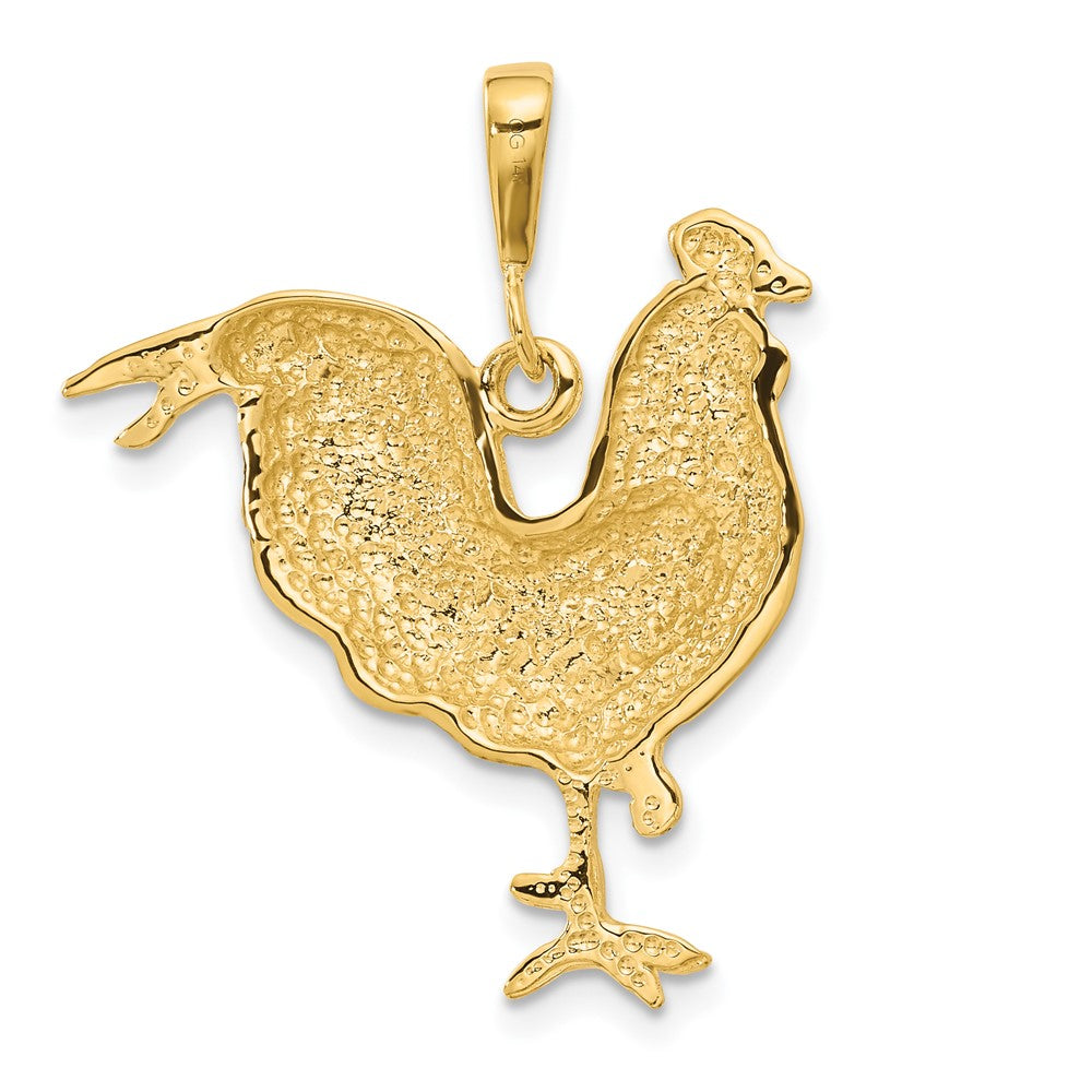 14k Solid Polished Open-Backed Rooster Pendant