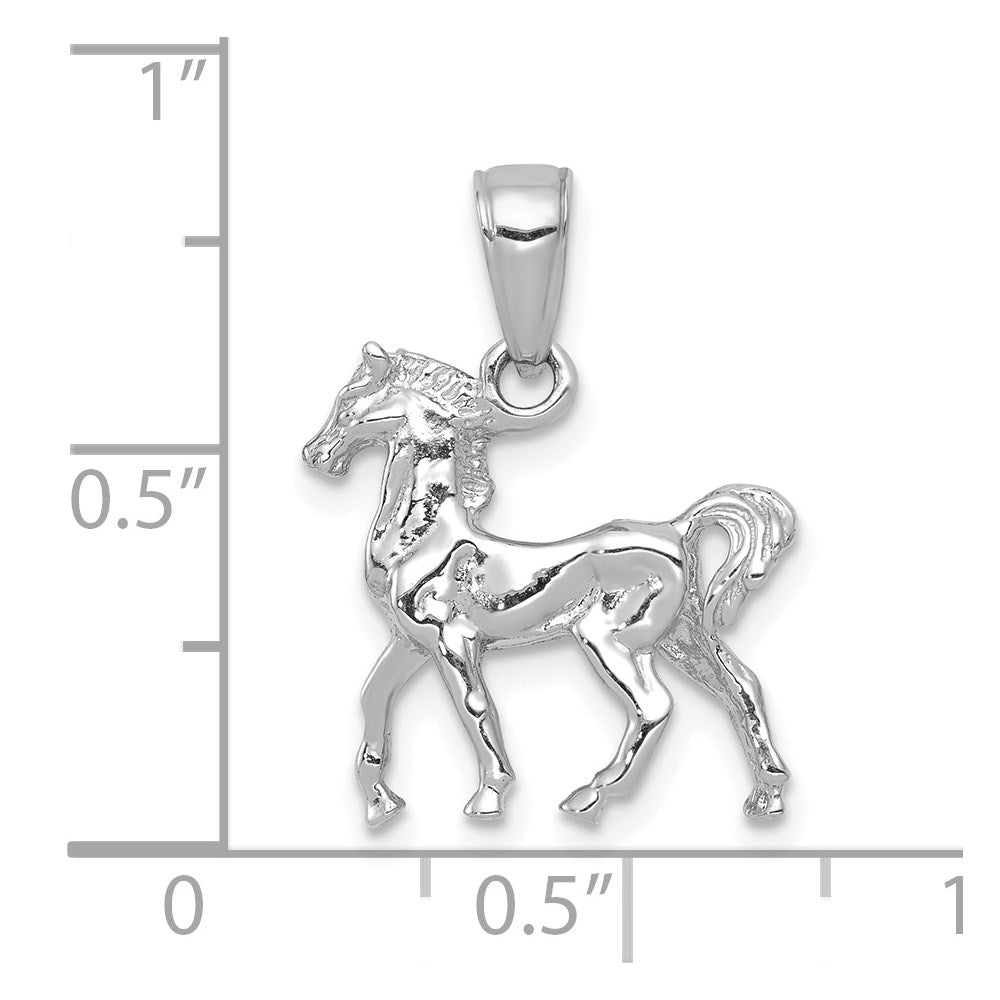 14k White Gold Solid Polished 3-D Horse Charm