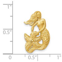 14k Satin Diamond-cut Open-Backed Mermaid Pendant
