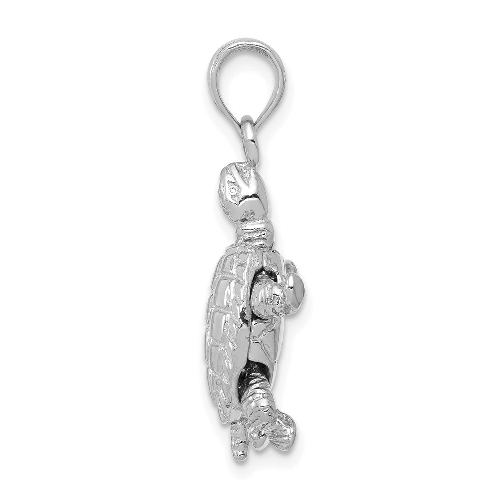 14K White Gold Solid Polished 3-D Moveable Turtle Pendant 2