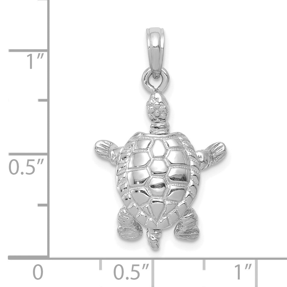 14K White Gold Solid Polished 3-D Moveable Turtle Pendant 5