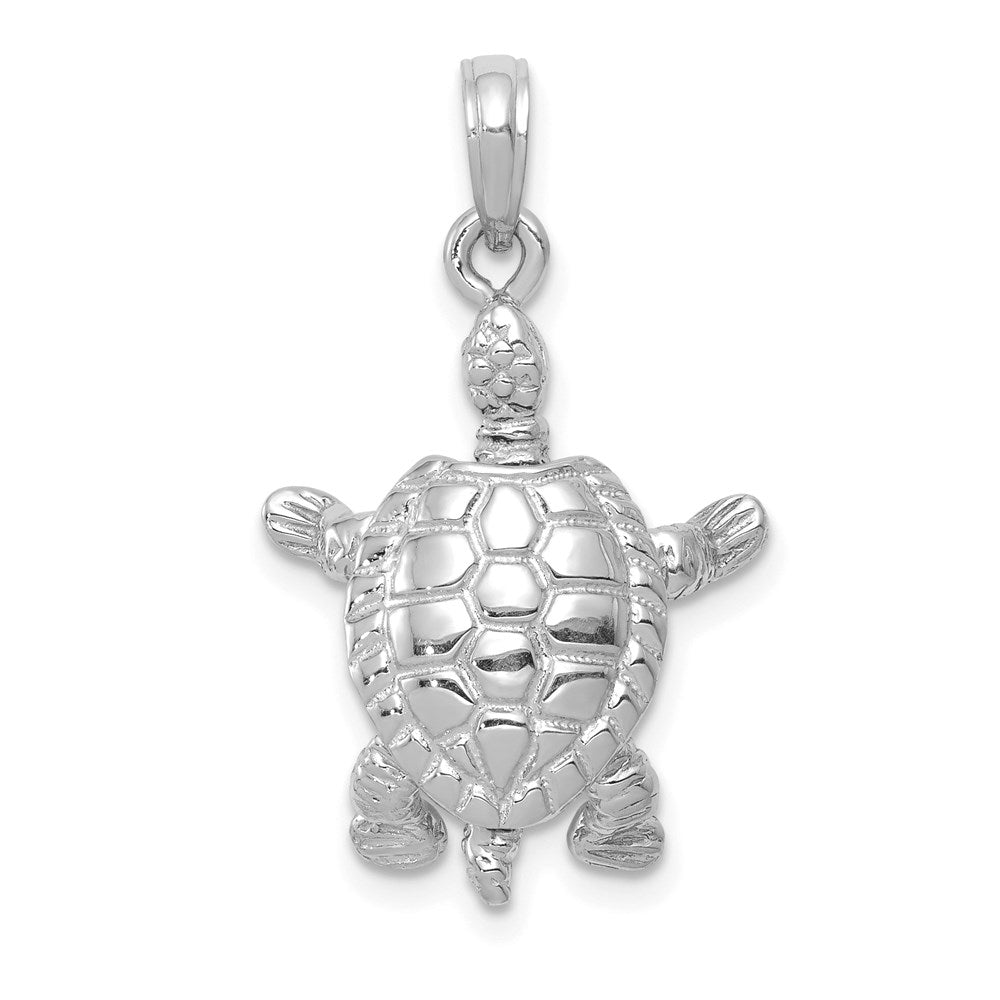 14K White Gold Solid Polished 3-D Moveable Turtle Pendant 1