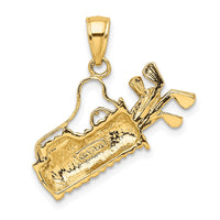 14k Solid Polished Golf Bag with Clubs Charm