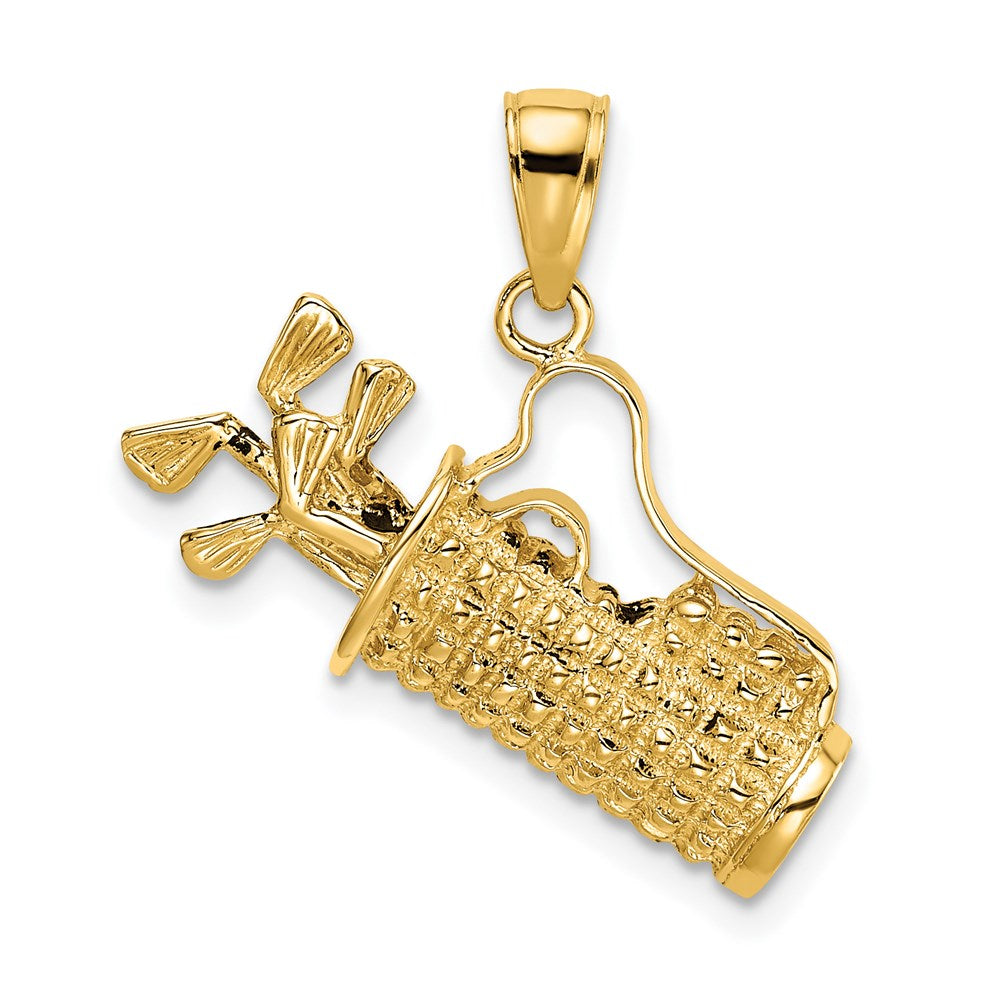 14k Solid Polished Golf Bag with Clubs Charm