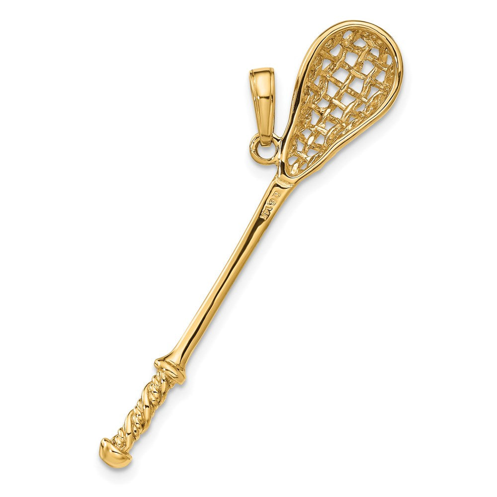 14K Solid Polished 3-D Lacrosse Stick Pendant
