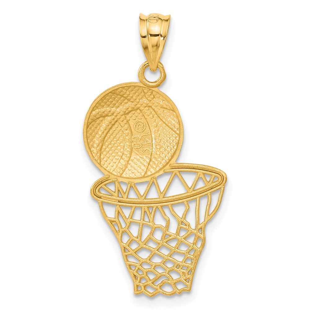 14K Satin Diamond-Cut Basketball and Net Pendant