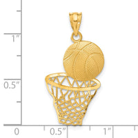 14K Satin Diamond-Cut Basketball and Net Pendant