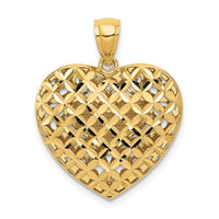 14K Two-tone Polished Reversible Diamond-cut Filigree Heart Pendant