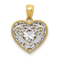 14K Two-tone Polished Diamond-cut Reversible Heart Pendant