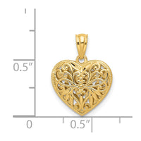 14K Two-tone Polished Diamond-cut Reversible Heart Pendant