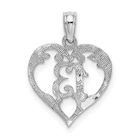 14k White Gold 13 in Heart Cut-out Pendant