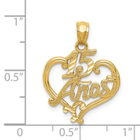 14k Diamond-cut 15 ANOS Heart Pendant
