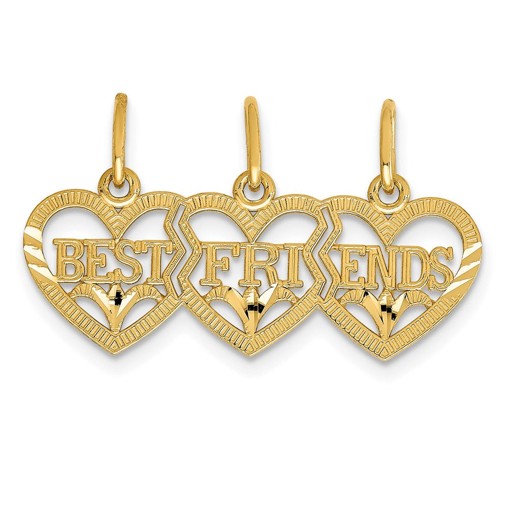 14k Triple Heart Diamond-cut BEST FRIENDS Break-apart Pendant