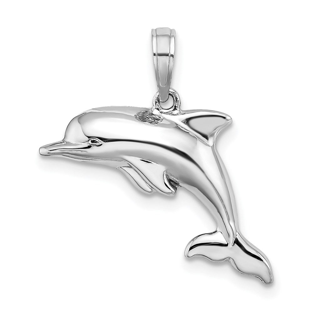 14K White Gold 3-D Puffed Dolphin Charm
