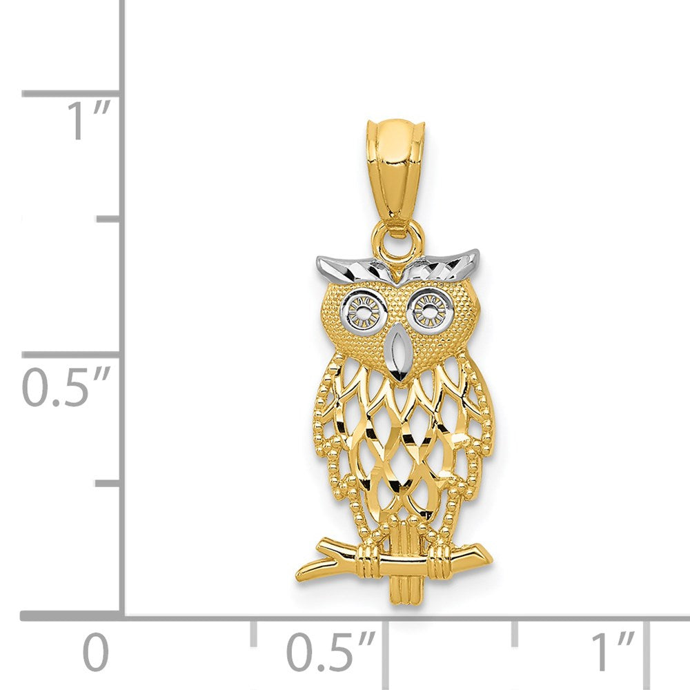 14k w/ Rhodium Owl Pendant
