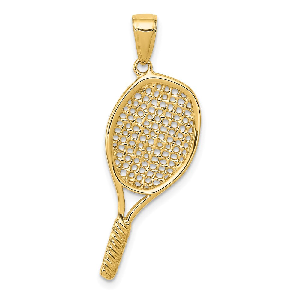 14k Solid Polished 3-D Tennis Racquet Pendant