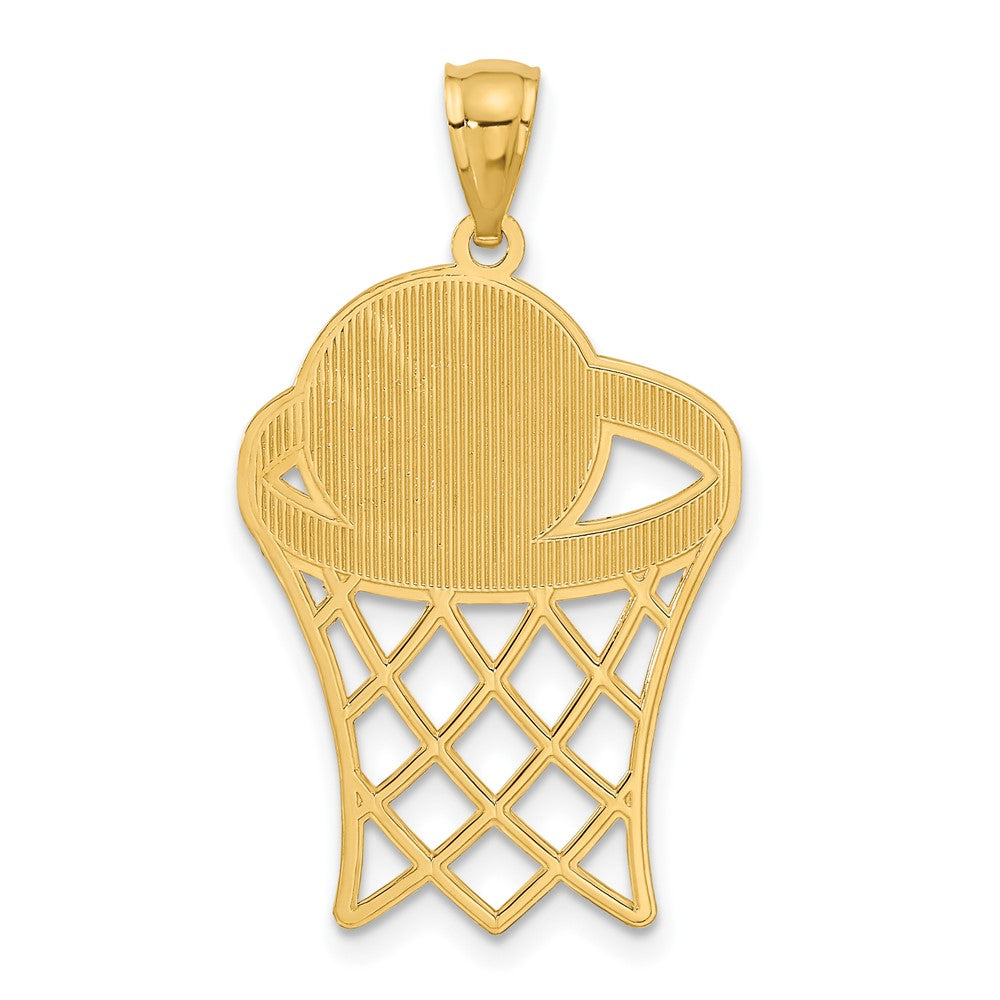14k Basketball in Hoop Diamond Cut Pendant