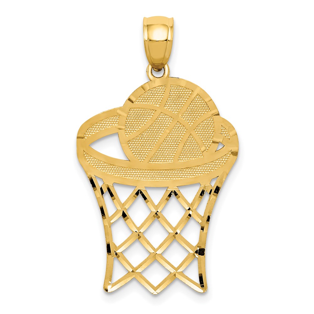 14k Basketball in Hoop Diamond Cut Pendant