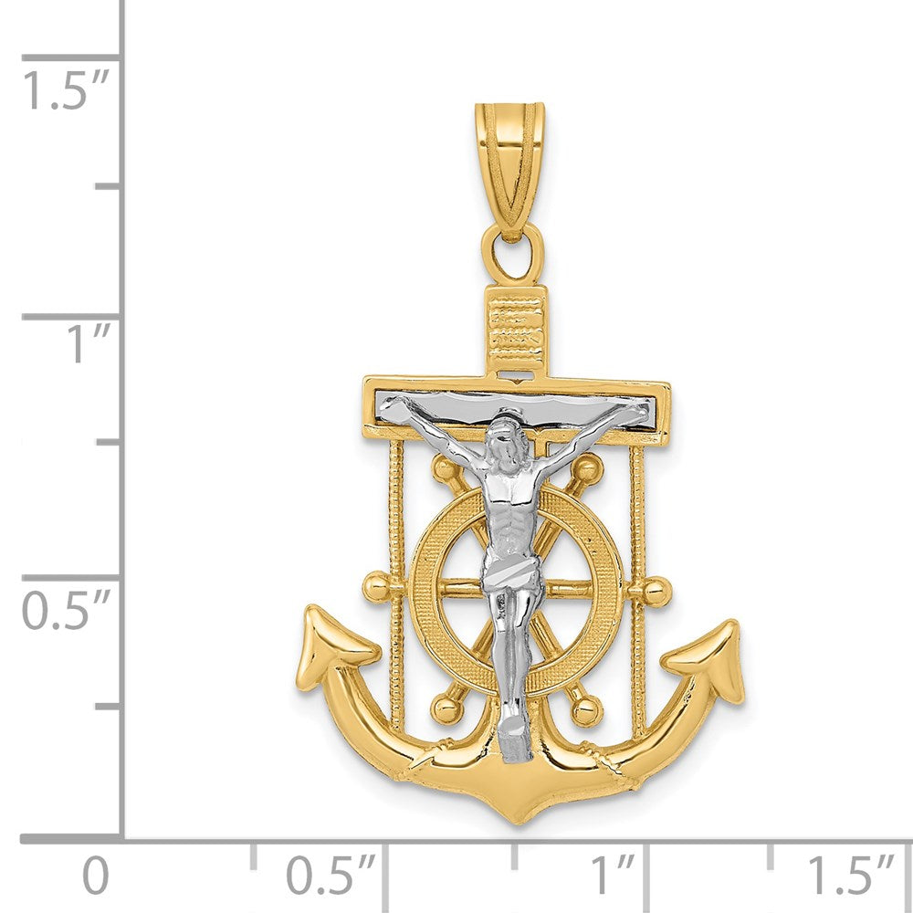 14k Two-tone Diamond-cut Mariner's Cross Pendant
