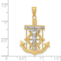 14k Two-tone Diamond-cut Mariner's Cross Pendant