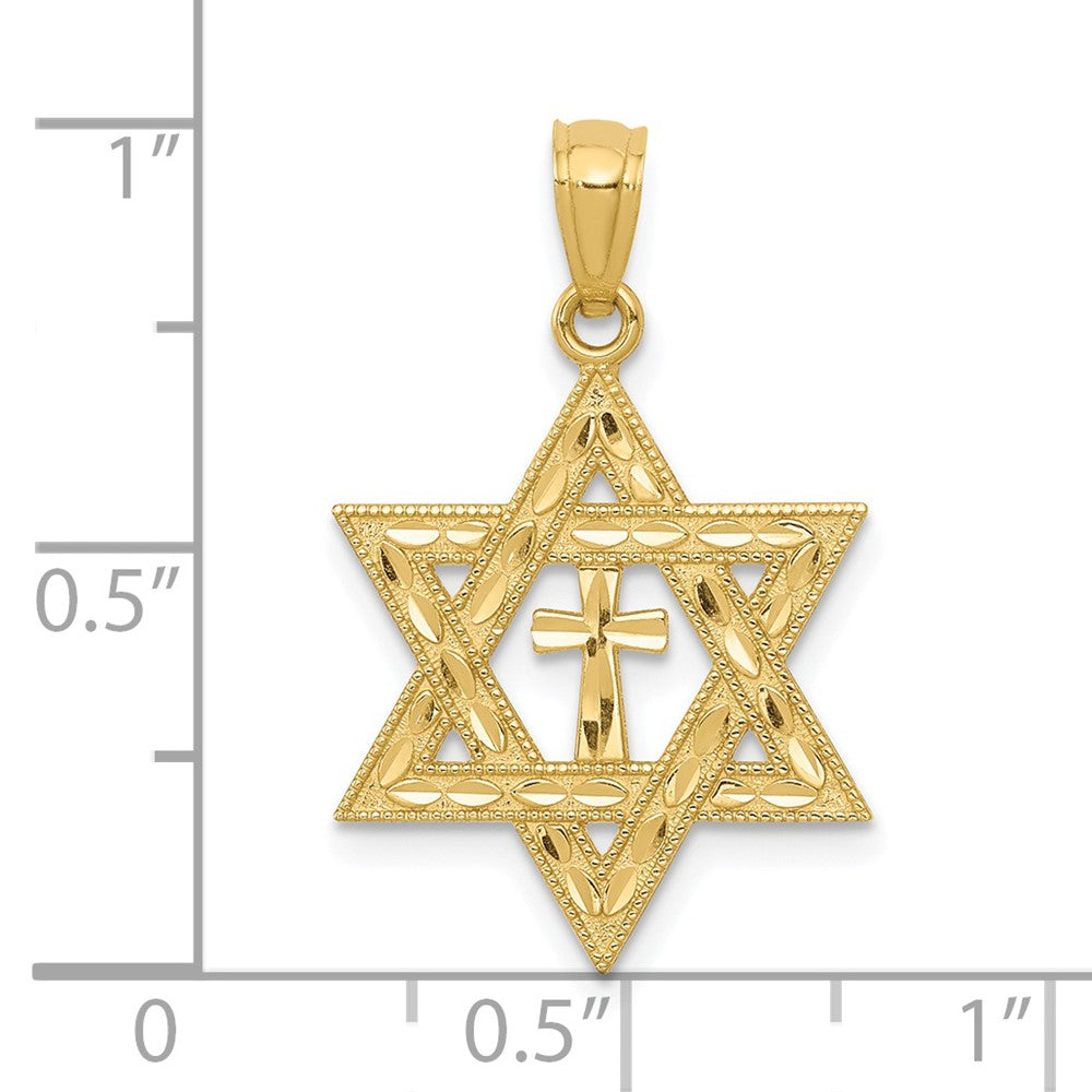 14k Diamond-cut Star of David w/Cross Pendant