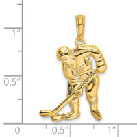 14k Hockey Player with Stick and Puck Charm